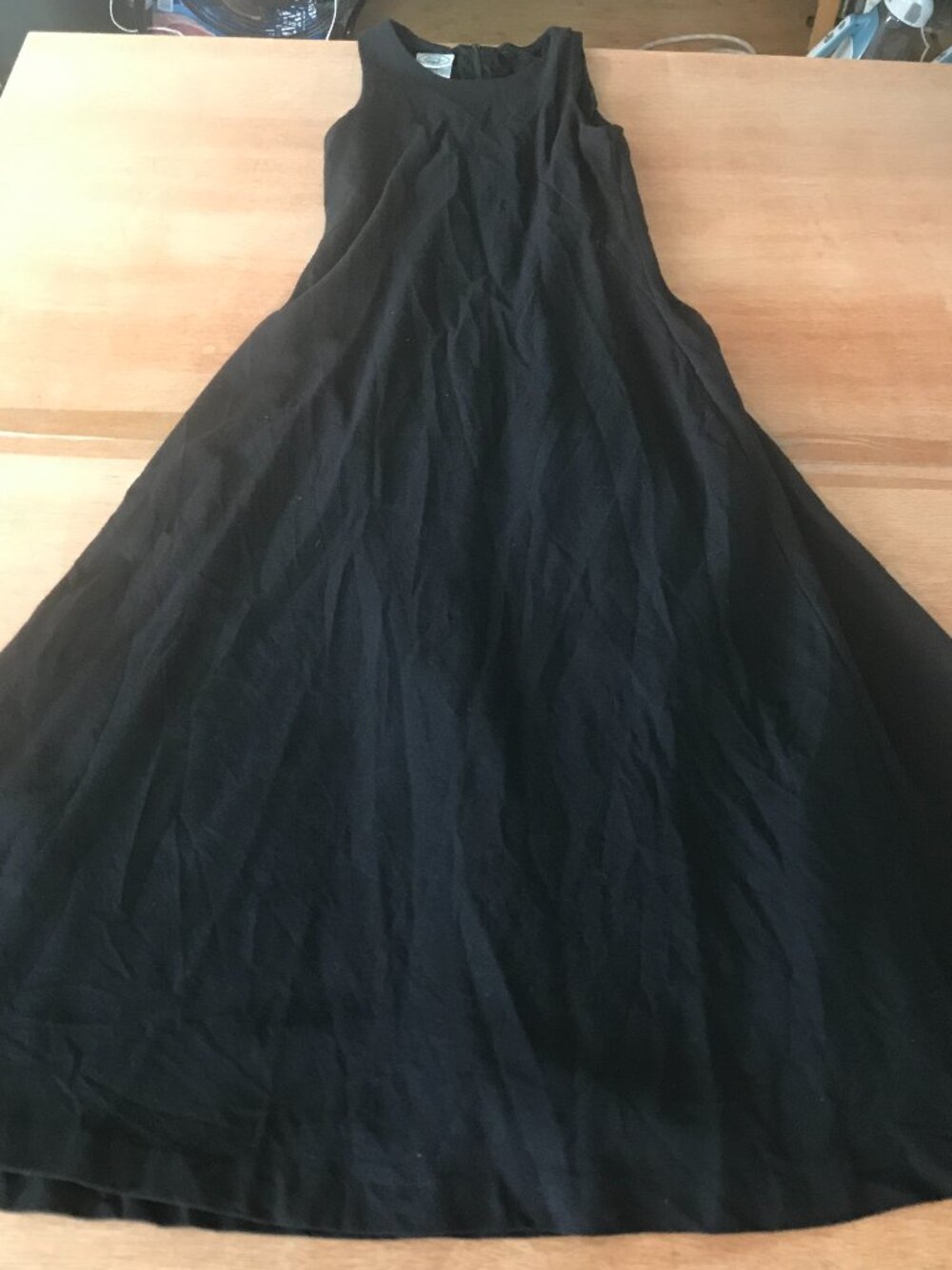 Laura Ashley 100% Wool Maxi Dress Women 6 Black Sleeveless Flared 20170